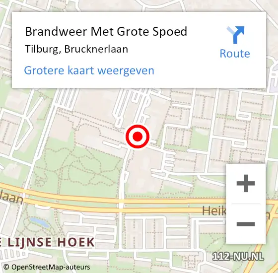 Locatie op kaart van de 112 melding: Brandweer Met Grote Spoed Naar Tilburg, Brucknerlaan op 5 december 2019 19:14
