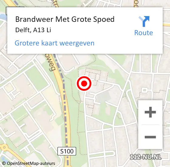 Locatie op kaart van de 112 melding: Brandweer Met Grote Spoed Naar Delft, A13 Li op 5 december 2019 19:28