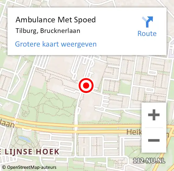 Locatie op kaart van de 112 melding: Ambulance Met Spoed Naar Tilburg, Brucknerlaan op 5 december 2019 22:59