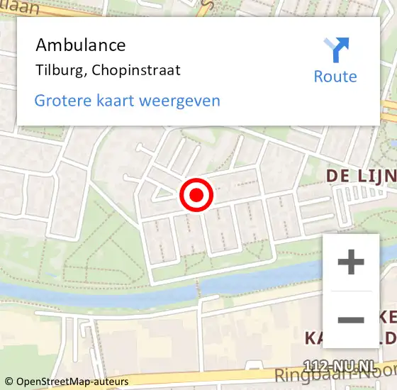 Locatie op kaart van de 112 melding: Ambulance Tilburg, Chopinstraat op 6 december 2019 10:19