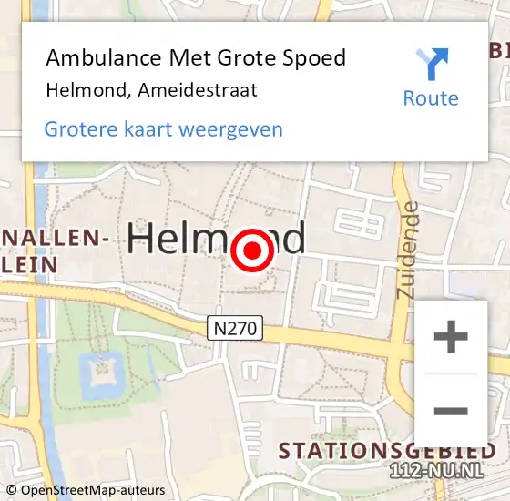 Locatie op kaart van de 112 melding: Ambulance Met Grote Spoed Naar Helmond, Ameidestraat op 6 december 2019 18:43