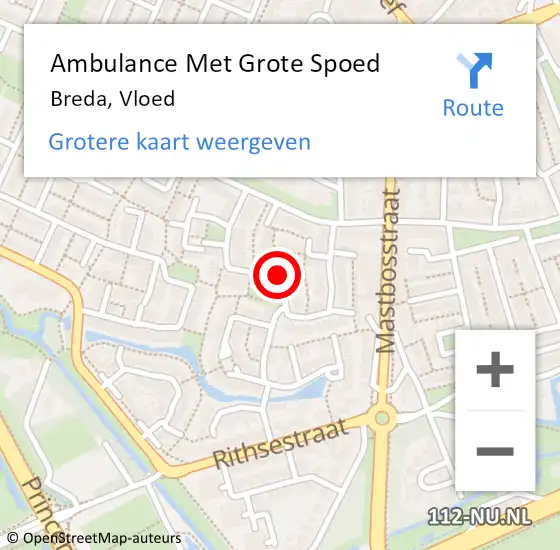 Locatie op kaart van de 112 melding: Ambulance Met Grote Spoed Naar Breda, Vloed op 6 december 2019 19:22
