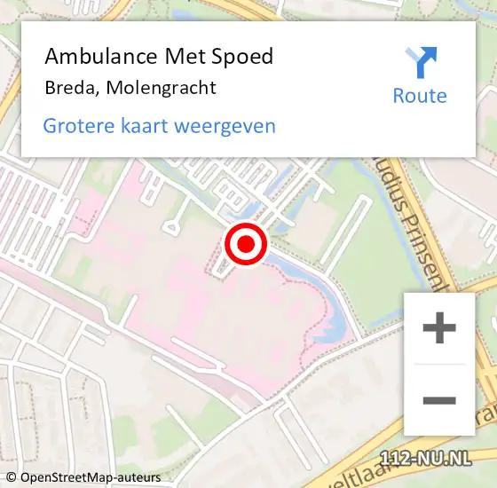 Locatie op kaart van de 112 melding: Ambulance Met Spoed Naar Breda, Molengracht op 6 december 2019 21:12