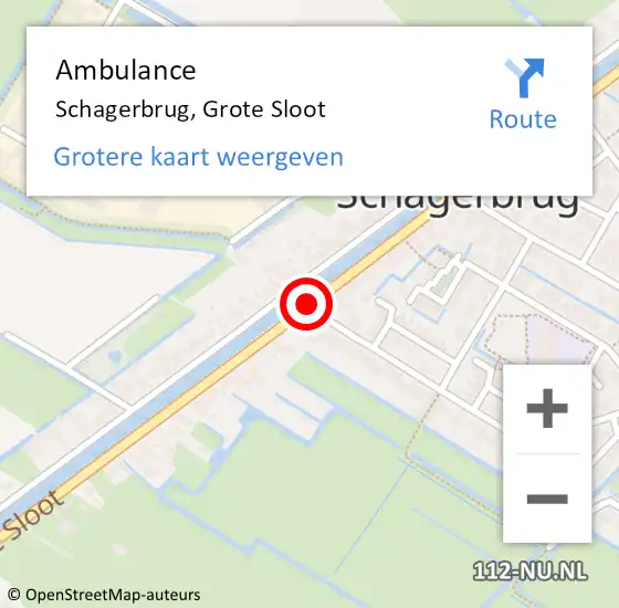 Locatie op kaart van de 112 melding: Ambulance Schagerbrug, Grote Sloot op 6 december 2019 22:08