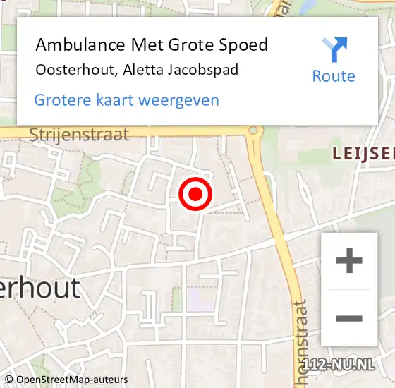 Locatie op kaart van de 112 melding: Ambulance Met Grote Spoed Naar Oosterhout, Aletta Jacobspad op 6 december 2019 22:35