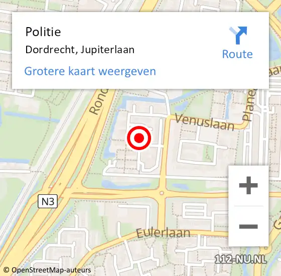 Locatie op kaart van de 112 melding: Politie Dordrecht, Jupiterlaan op 6 december 2019 23:31