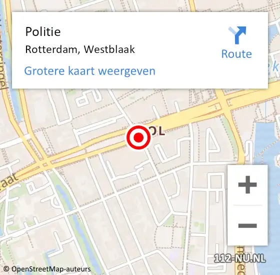 Locatie op kaart van de 112 melding: Politie Rotterdam, Westblaak op 7 december 2019 00:38