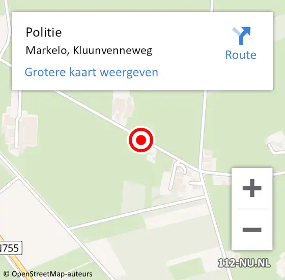 Locatie op kaart van de 112 melding: Politie Markelo, Kluunvenneweg op 7 december 2019 10:58