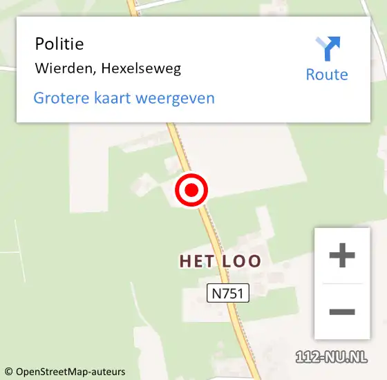 Locatie op kaart van de 112 melding: Politie Wierden, Hexelseweg op 7 december 2019 12:02