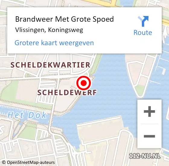 Locatie op kaart van de 112 melding: Brandweer Met Grote Spoed Naar Vlissingen, Koningsweg op 7 december 2019 12:29