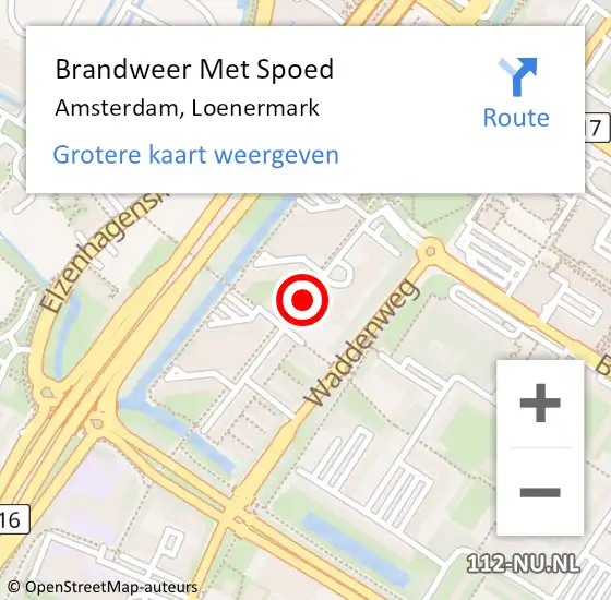 Locatie op kaart van de 112 melding: Brandweer Met Spoed Naar Amsterdam, Loenermark op 7 december 2019 18:02