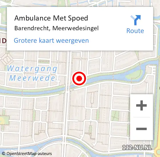 Locatie op kaart van de 112 melding: Ambulance Met Spoed Naar Barendrecht, Meerwedesingel op 8 december 2019 00:38