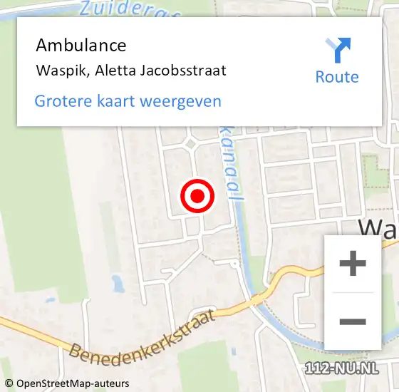 Locatie op kaart van de 112 melding: Ambulance Waspik, Aletta Jacobsstraat op 8 december 2019 09:21