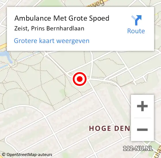Locatie op kaart van de 112 melding: Ambulance Met Grote Spoed Naar Zeist, Prins Bernhardlaan op 8 december 2019 10:02