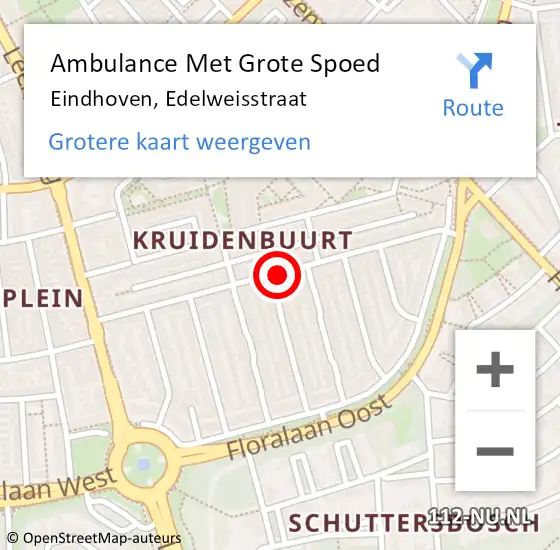 Locatie op kaart van de 112 melding: Ambulance Met Grote Spoed Naar Eindhoven, Edelweisstraat op 8 december 2019 16:42