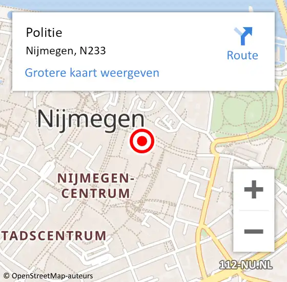 Locatie op kaart van de 112 melding: Politie Nijmegen, N233 op 8 december 2019 17:17