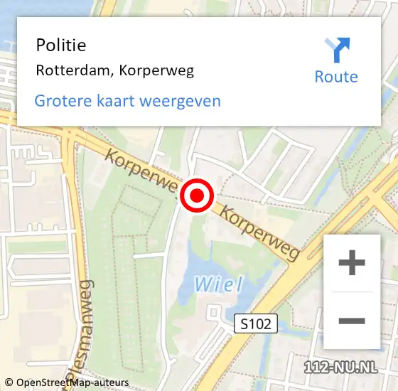 Locatie op kaart van de 112 melding: Politie Rotterdam, Korperweg op 8 december 2019 18:07