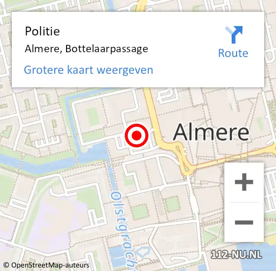 Locatie op kaart van de 112 melding: Politie Almere, Bottelaarpassage op 8 december 2019 18:59