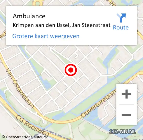 Locatie op kaart van de 112 melding: Ambulance Krimpen aan den IJssel, Jan Steenstraat op 8 december 2019 19:39