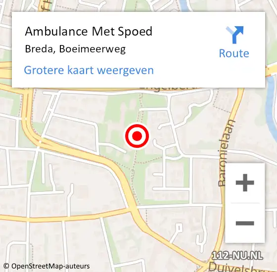 Locatie op kaart van de 112 melding: Ambulance Met Spoed Naar Breda, Boeimeerweg op 8 december 2019 20:07