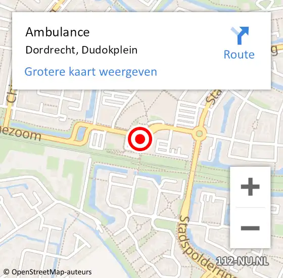 Locatie op kaart van de 112 melding: Ambulance Dordrecht, Dudokplein op 8 december 2019 20:08