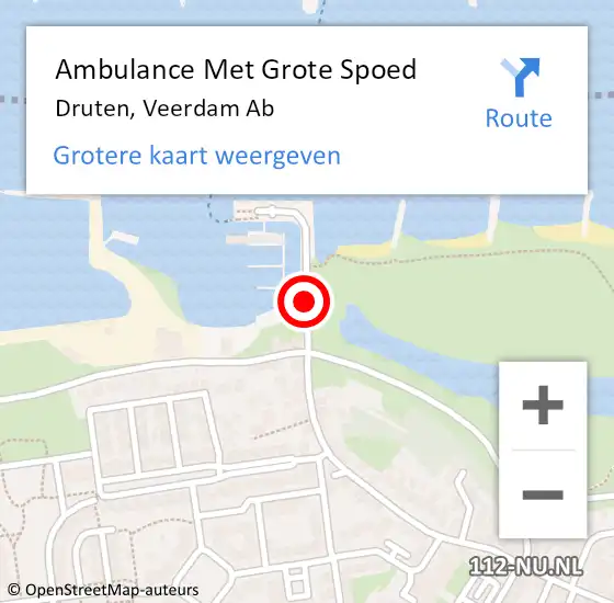 Locatie op kaart van de 112 melding: Ambulance Met Grote Spoed Naar Druten, Veerdam Ab op 8 december 2019 22:41