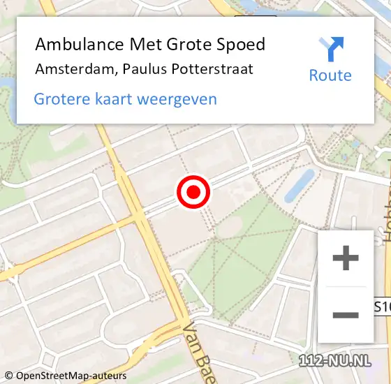 Locatie op kaart van de 112 melding: Ambulance Met Grote Spoed Naar Amsterdam, Paulus Potterstraat op 8 december 2019 22:52
