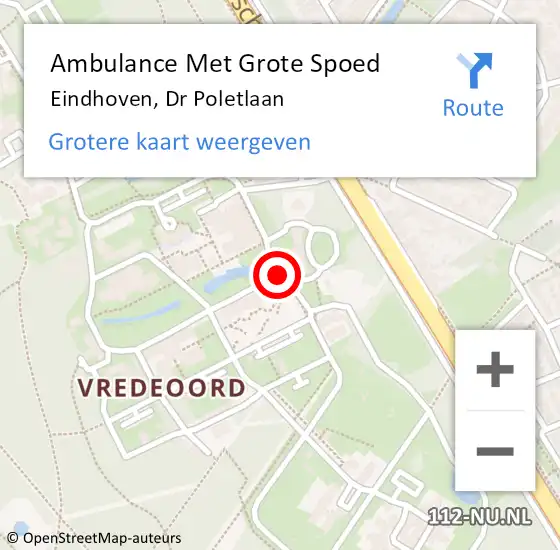 Locatie op kaart van de 112 melding: Ambulance Met Grote Spoed Naar Eindhoven, Doctor Poletlaan op 9 december 2019 01:23