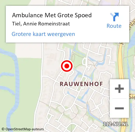 Locatie op kaart van de 112 melding: Ambulance Met Grote Spoed Naar Tiel, Annie Romeinstraat op 9 december 2019 03:43