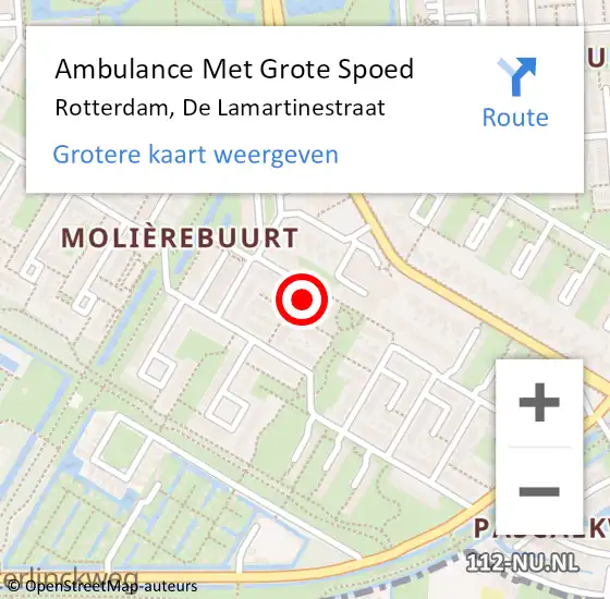 Locatie op kaart van de 112 melding: Ambulance Met Grote Spoed Naar Rotterdam, De Lamartinestraat op 9 december 2019 06:40