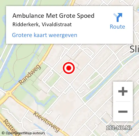 Locatie op kaart van de 112 melding: Ambulance Met Grote Spoed Naar Ridderkerk, Vivaldistraat op 9 december 2019 08:13