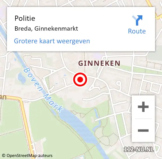 Locatie op kaart van de 112 melding: Politie Breda, Ginnekenmarkt op 9 december 2019 11:07