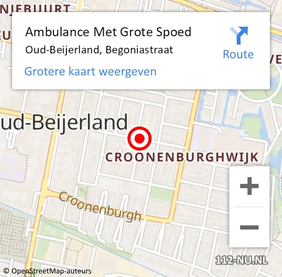 Locatie op kaart van de 112 melding: Ambulance Met Grote Spoed Naar Oud-Beijerland, Begoniastraat op 9 december 2019 15:23