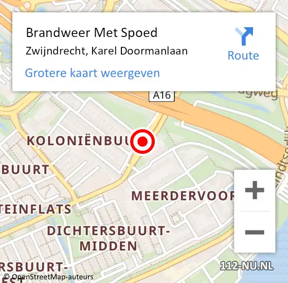 Locatie op kaart van de 112 melding: Brandweer Met Spoed Naar Zwijndrecht, Karel Doormanlaan op 9 december 2019 15:37