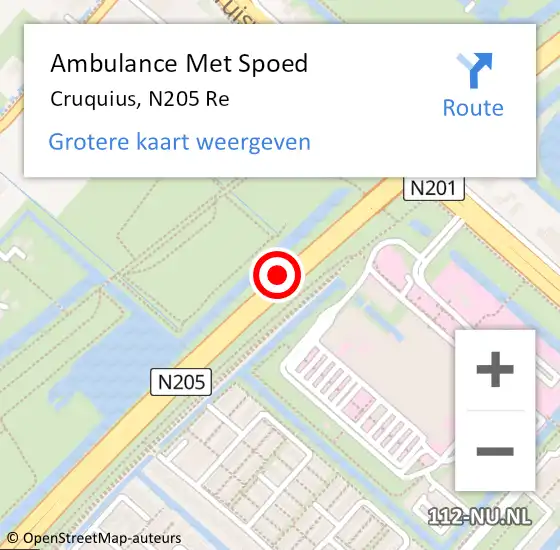 Locatie op kaart van de 112 melding: Ambulance Met Spoed Naar Cruquius, N205 Re op 9 december 2019 17:46