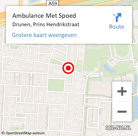 Locatie op kaart van de 112 melding: Ambulance Met Spoed Naar Drunen, Prins Hendrikstraat op 10 december 2019 05:58