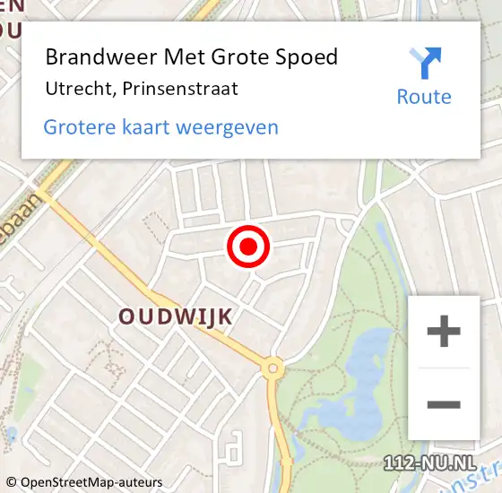 Locatie op kaart van de 112 melding: Brandweer Met Grote Spoed Naar Utrecht, Prinsenstraat op 10 december 2019 10:36