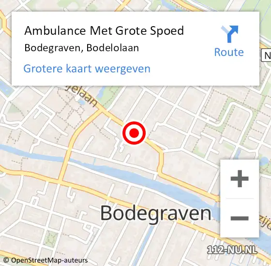 Locatie op kaart van de 112 melding: Ambulance Met Grote Spoed Naar Bodegraven, Bodelolaan op 10 december 2019 12:59