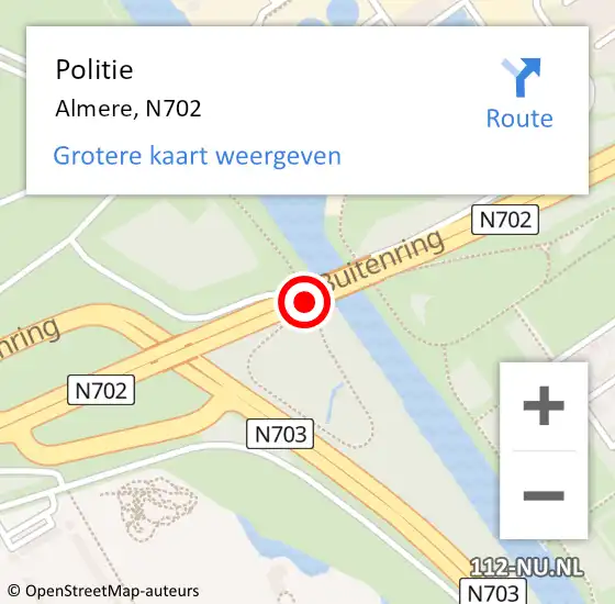 Locatie op kaart van de 112 melding: Politie Almere, N702 op 10 december 2019 13:00