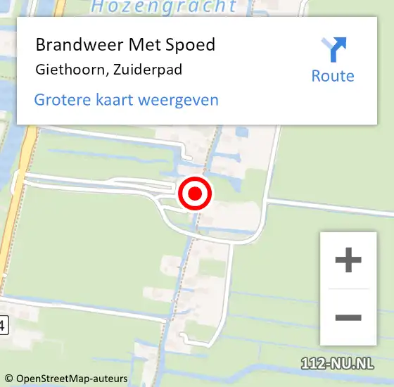 Locatie op kaart van de 112 melding: Brandweer Met Spoed Naar Giethoorn, Zuiderpad op 10 december 2019 14:12