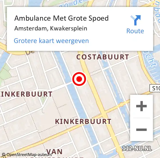 Locatie op kaart van de 112 melding: Ambulance Met Grote Spoed Naar Amsterdam, Kwakersplein op 10 december 2019 16:04