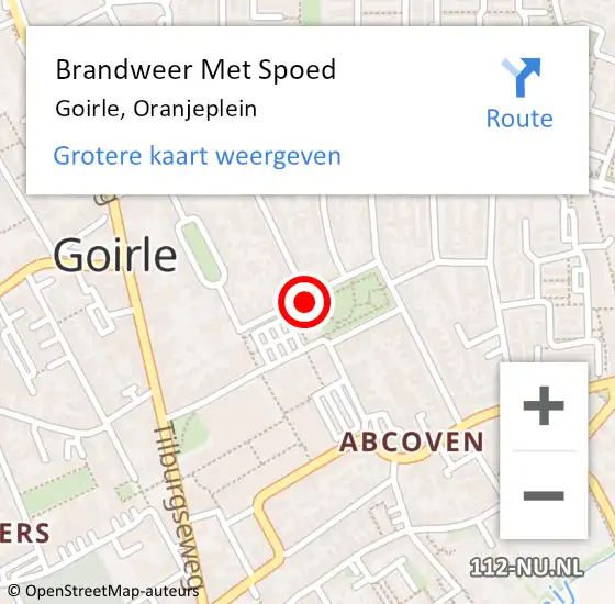 Locatie op kaart van de 112 melding: Brandweer Met Spoed Naar Goirle, Oranjeplein op 10 december 2019 16:38