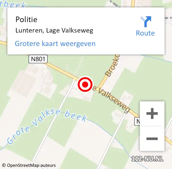 Locatie op kaart van de 112 melding: Politie Lunteren, Lage Valkseweg op 10 december 2019 18:22
