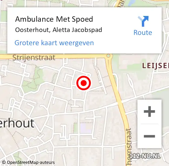 Locatie op kaart van de 112 melding: Ambulance Met Spoed Naar Oosterhout, Aletta Jacobspad op 10 december 2019 21:35