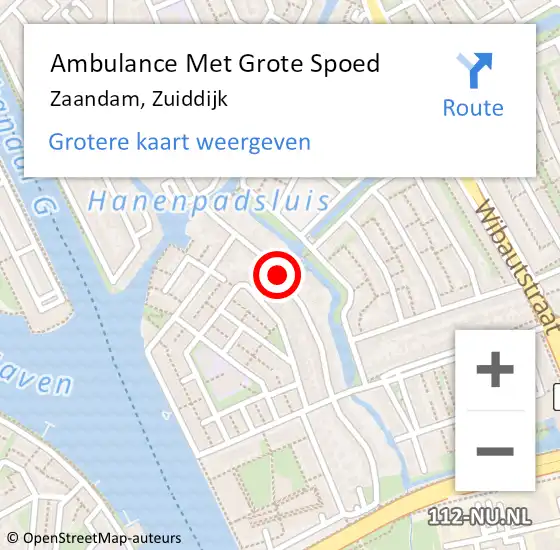Locatie op kaart van de 112 melding: Ambulance Met Grote Spoed Naar Zaandam, Zuiddijk op 11 december 2019 01:30
