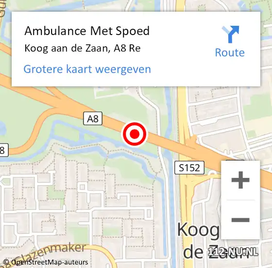 Locatie op kaart van de 112 melding: Ambulance Met Spoed Naar Koog aan de Zaan, A8 Re op 11 december 2019 17:20