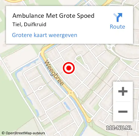 Locatie op kaart van de 112 melding: Ambulance Met Grote Spoed Naar Tiel, Duifkruid op 11 december 2019 17:55
