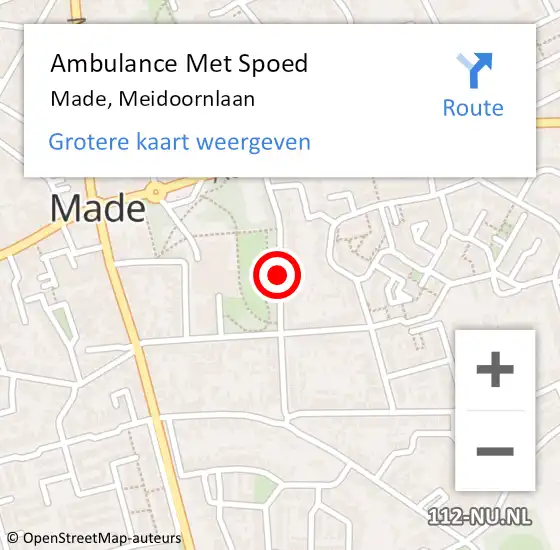 Locatie op kaart van de 112 melding: Ambulance Met Spoed Naar Made, Meidoornlaan op 11 december 2019 19:52