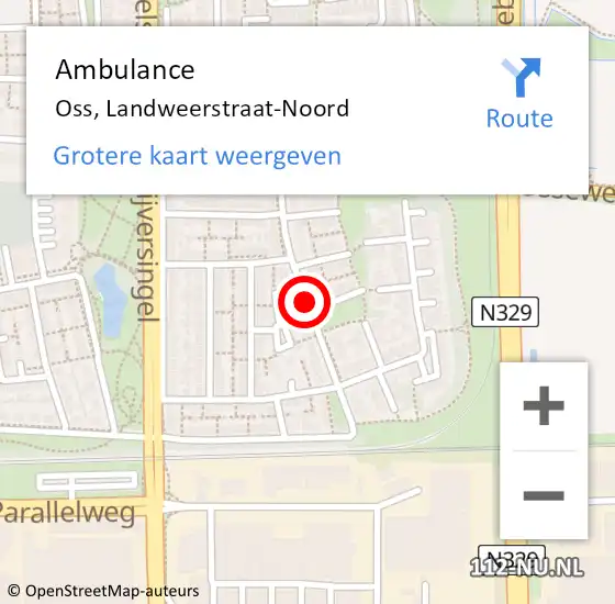 Locatie op kaart van de 112 melding: Ambulance Oss, Landweerstraat-Noord op 12 december 2019 09:15