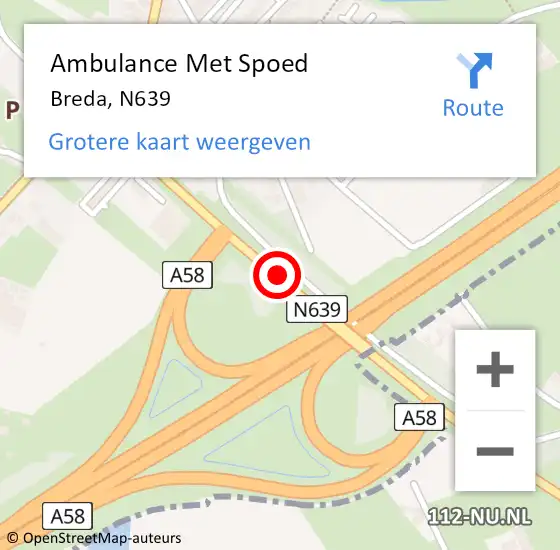 Locatie op kaart van de 112 melding: Ambulance Met Spoed Naar Breda, N639 op 12 december 2019 14:06